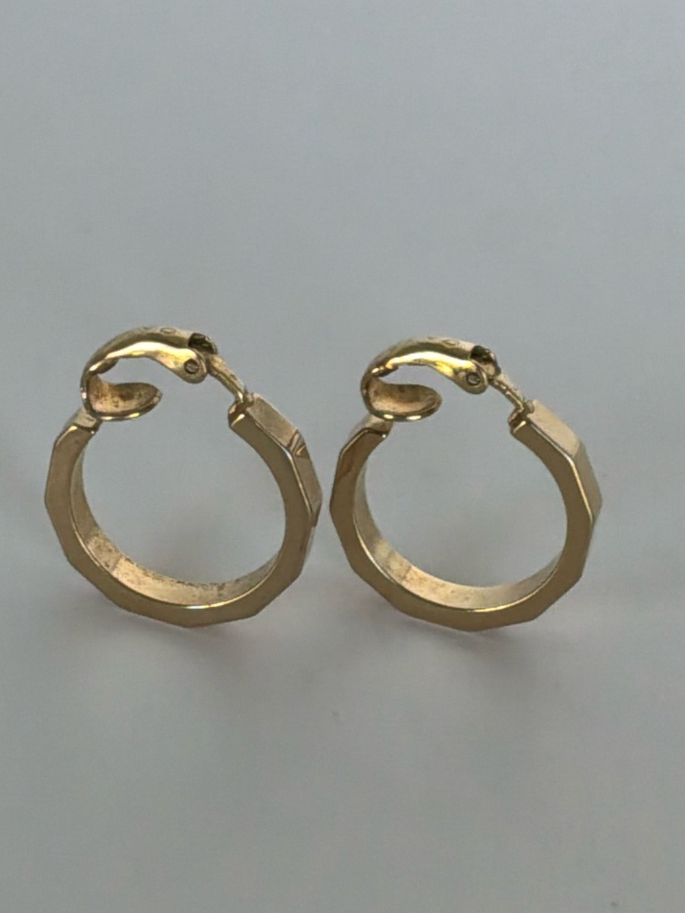 Vintage Gold Tone Faceted Hoop Clip-On Earrings Geometric Design
